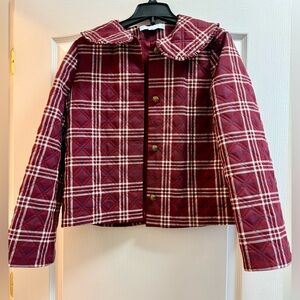 Hill house home Plaid Burgundy Women's Jacket Sz sm euc